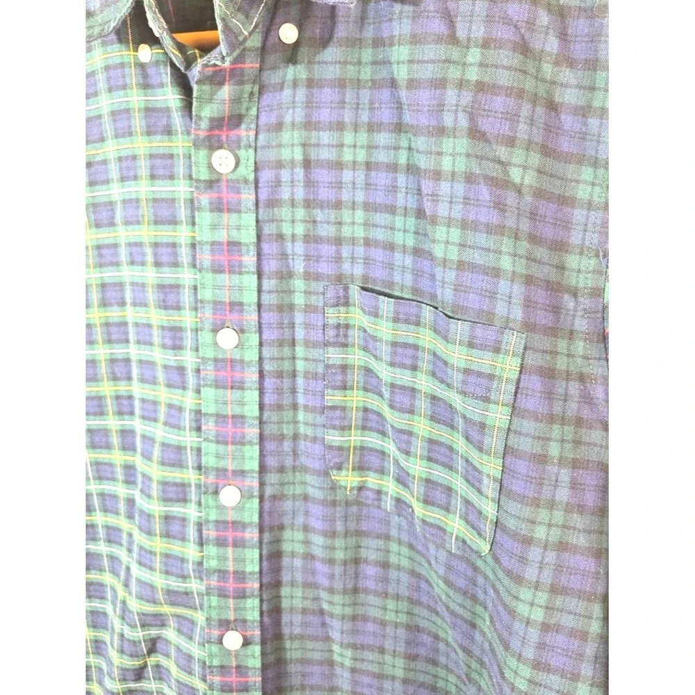 J.Crew Broken In Oxford Shirt Men M Slim Blue Plaid Patchwork Organic Cotton